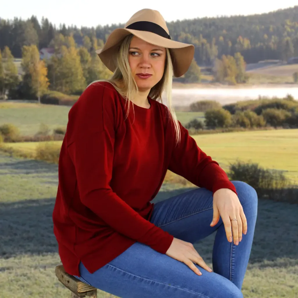 merinovilla kotimainen interlock karmiini Myllymuksut.webp