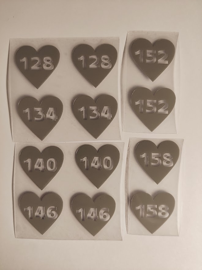 Størrelsemerke Vinyl Hjerte (12 pk)
