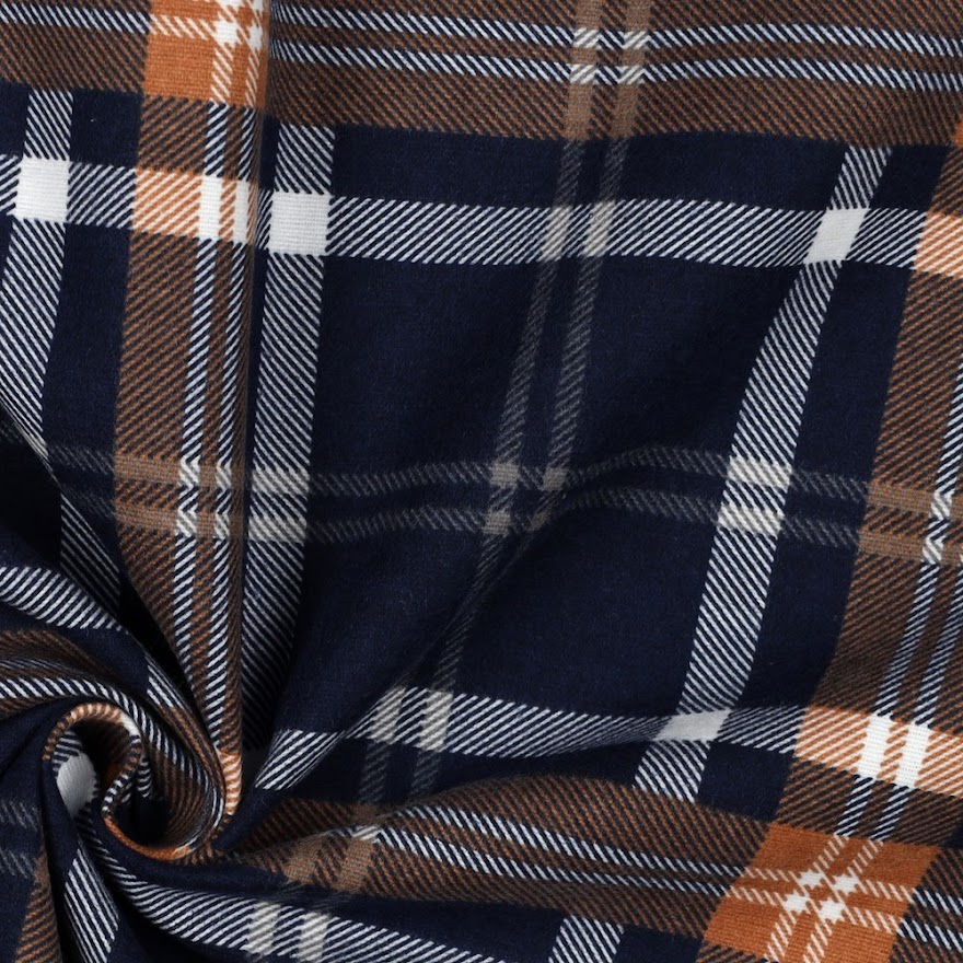 Flanell - Rutet Navy/ Rust