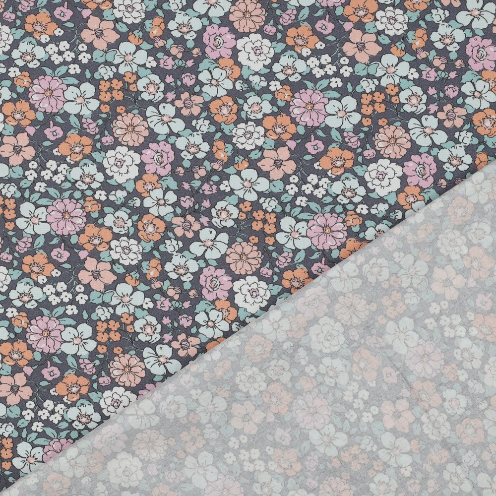 Poplin Vintage Flowers Navy