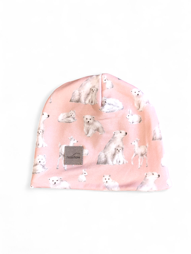 Lue med fleecefôr - Arktiske Dyr Rosa