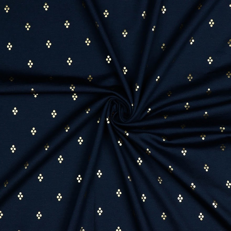Stoffbit (3m) - Jersey Foil Dots Navy 