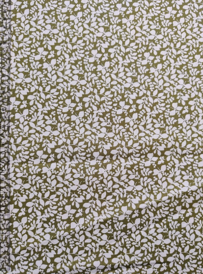 Stoffbit 0,7m - Poplin Leaves Grønn