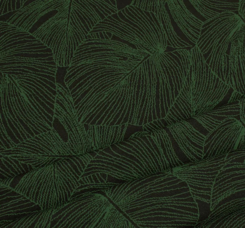 Stoffbit 0,4m - Merinoull Monstera Svart Flaskegrønn