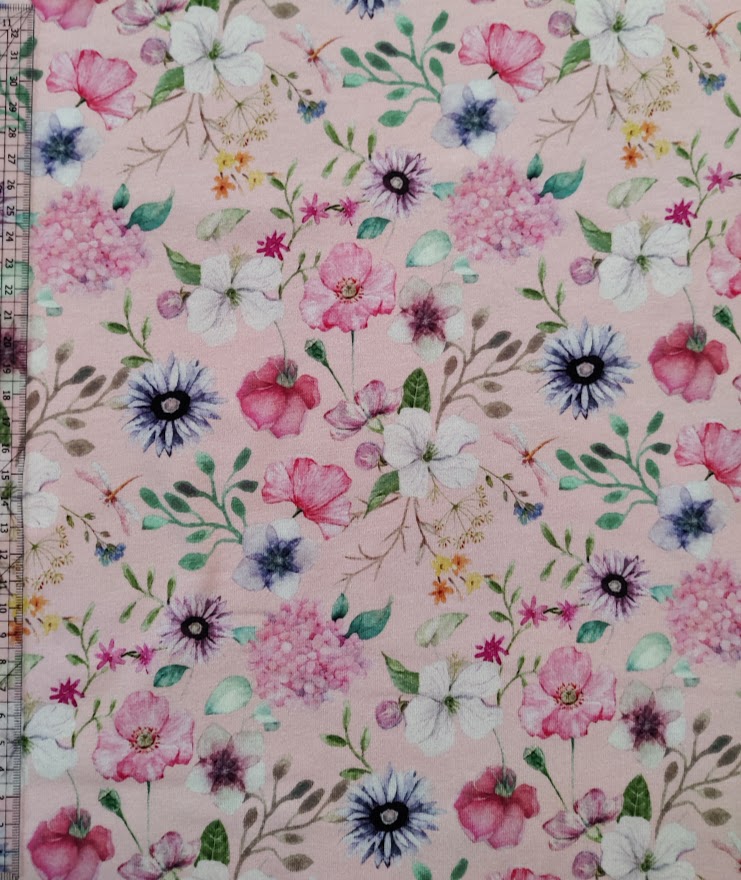 Stoffbit 0,5m - Jersey Blomstereng Rosa