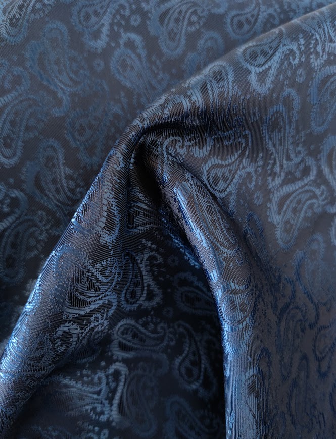 Stoffbit 1,5m - Paisley mønstret fôr, Marineblå 