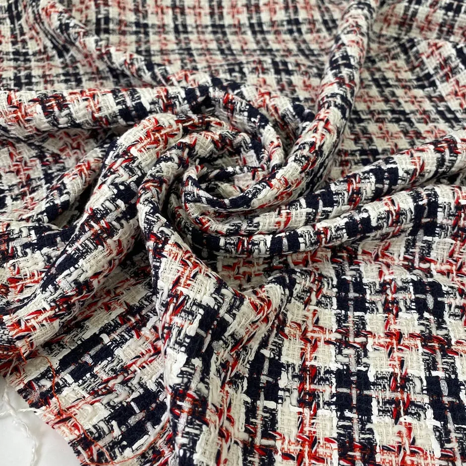 Flosset Tweed - Røde og hvite ruter