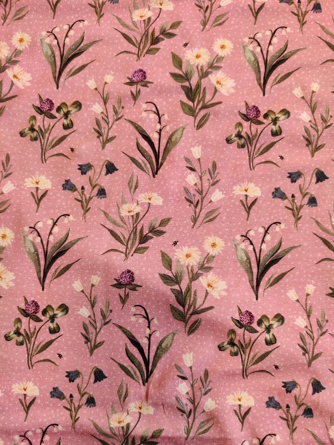 Stoffbit 1m - Jersey Norsk Blomstereng Mørk Rosa