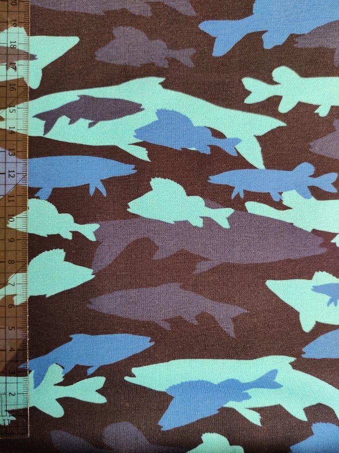 Jersey Camo Fisk, Blå (Stoffbit 0,8 m)