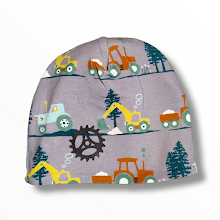 Lue med fleecefôr og refleks, Traktor og Gravemaskin