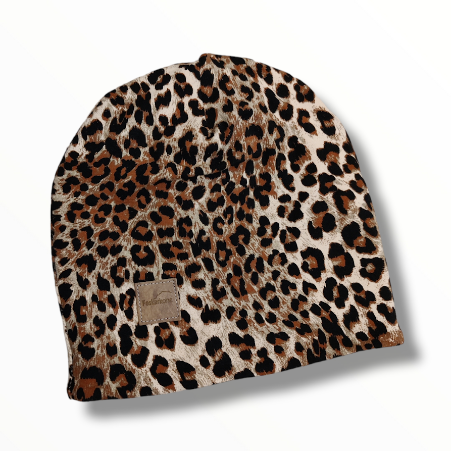 [65024, 65025] Lue med fleecefôr, Leopardmønstret (5-7 år)