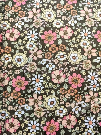 Poplin Vintage Blomster Khaki