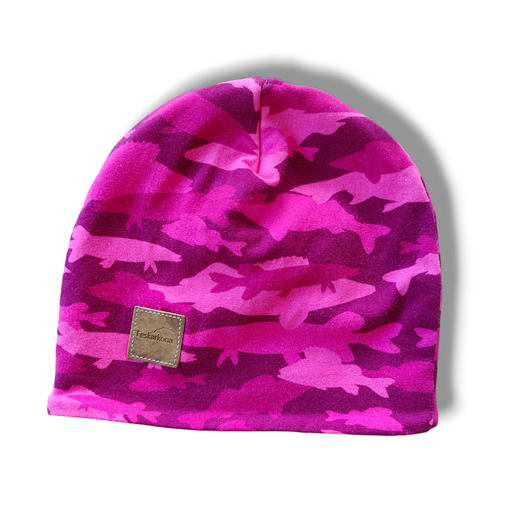 Lue med fleecefôr, Camo fisk fuksia
