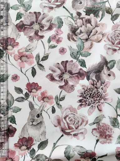 Jersey Floral Animals Offwhite - 1 meters bit