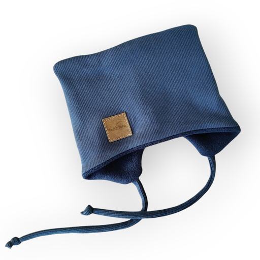 [64027] Knytelue med fleecefôr - Grovstrikket Blå