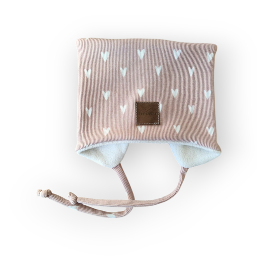 Knytelue med fleecefôr - Hjerter Rosa