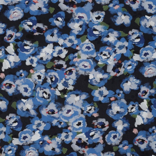 Viskose Poplin Stretch - Roses Blue