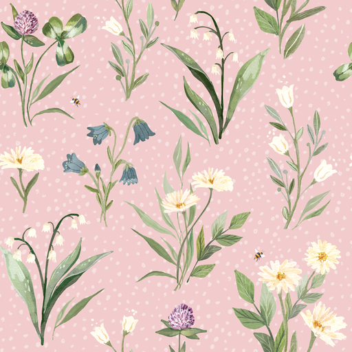 Stoffbit (1,7m) - Jersey Norsk Blomstereng Rosa 