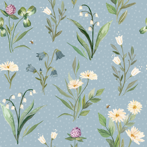 Stoffbit (3m) - Jersey Norsk Blomstereng Blå